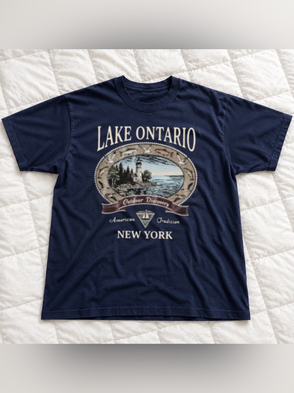 Vintage Lake Ontario New York Graphic Tee - Navy Unisex